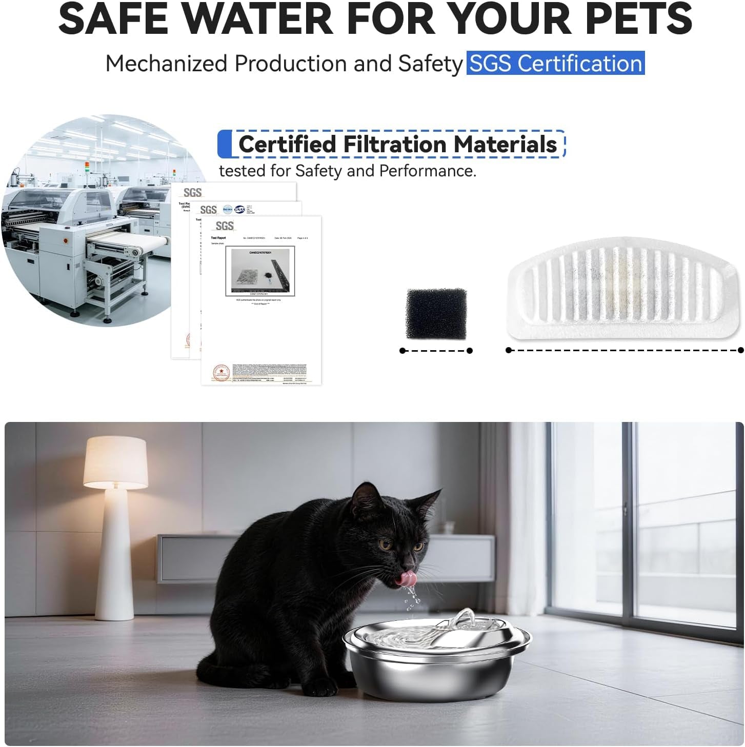 Cat Water Fountain Filters,  Replacement Filters Carbon, Resin Filter ONLY for D30 67Oz/2L Automatic Cat Fountain Dog Water Dispenser, 4 Filtration System (6 PCS Filters）
