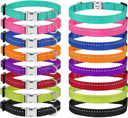 Small Dog Collar Nylon Reflective Puppy Collar Adjustable with Metal Buckle Black Pink Mint Green Lime Orange Red Purple Blue (Neck Fit 7"-11", Lime Green)