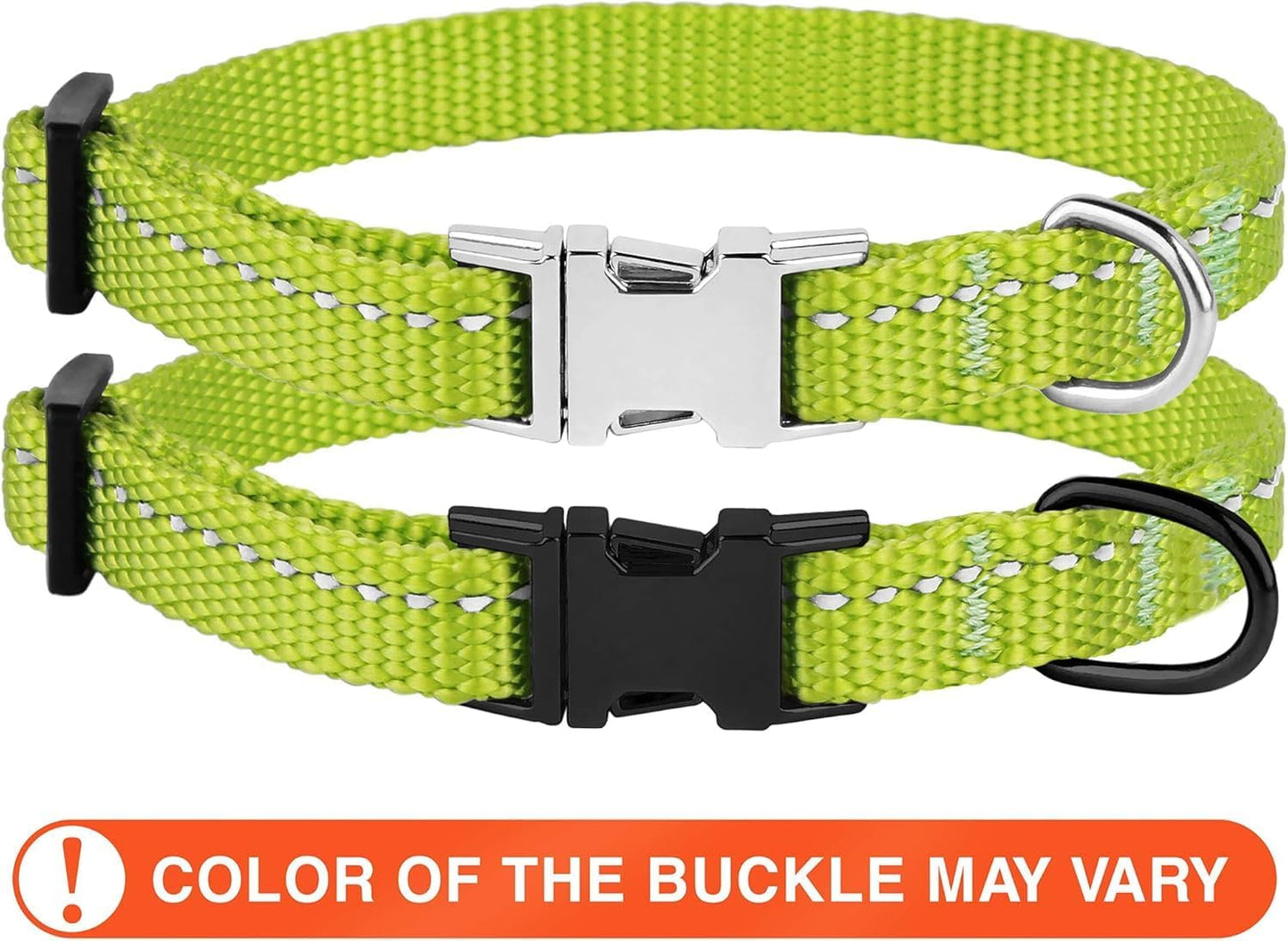 Small Dog Collar Nylon Reflective Puppy Collar Adjustable with Metal Buckle Black Pink Mint Green Lime Orange Red Purple Blue (Neck Fit 7"-11", Lime Green)