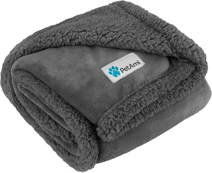 Dog Blanket for Small Medium Dogs Cats Puppies Kittens, Soft Sherpa Fleece Pet Blanket Throw, Reversible Plush Couch Cover Protector Crate Carrier Chair Machine Washable, 40X29, Solid Dark Gray