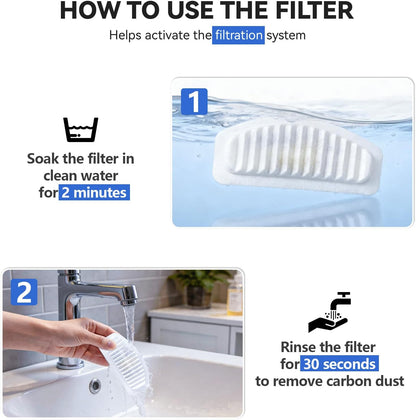 Cat Water Fountain Filters,  Replacement Filters Carbon, Resin Filter ONLY for D30 67Oz/2L Automatic Cat Fountain Dog Water Dispenser, 4 Filtration System (6 PCS Filters）