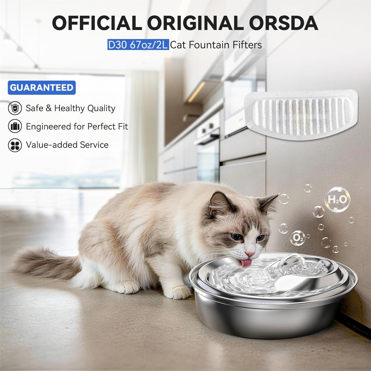 Cat Water Fountain Filters,  Replacement Filters Carbon, Resin Filter ONLY for D30 67Oz/2L Automatic Cat Fountain Dog Water Dispenser, 4 Filtration System (6 PCS Filters）